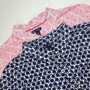 Gap Womens Boyfriend Fit Button Down Shirt Bundle XXL Navy Floral Pink Geometric